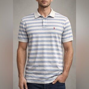 Ralph Lauren Light Blue and White Striped Polo Shirt